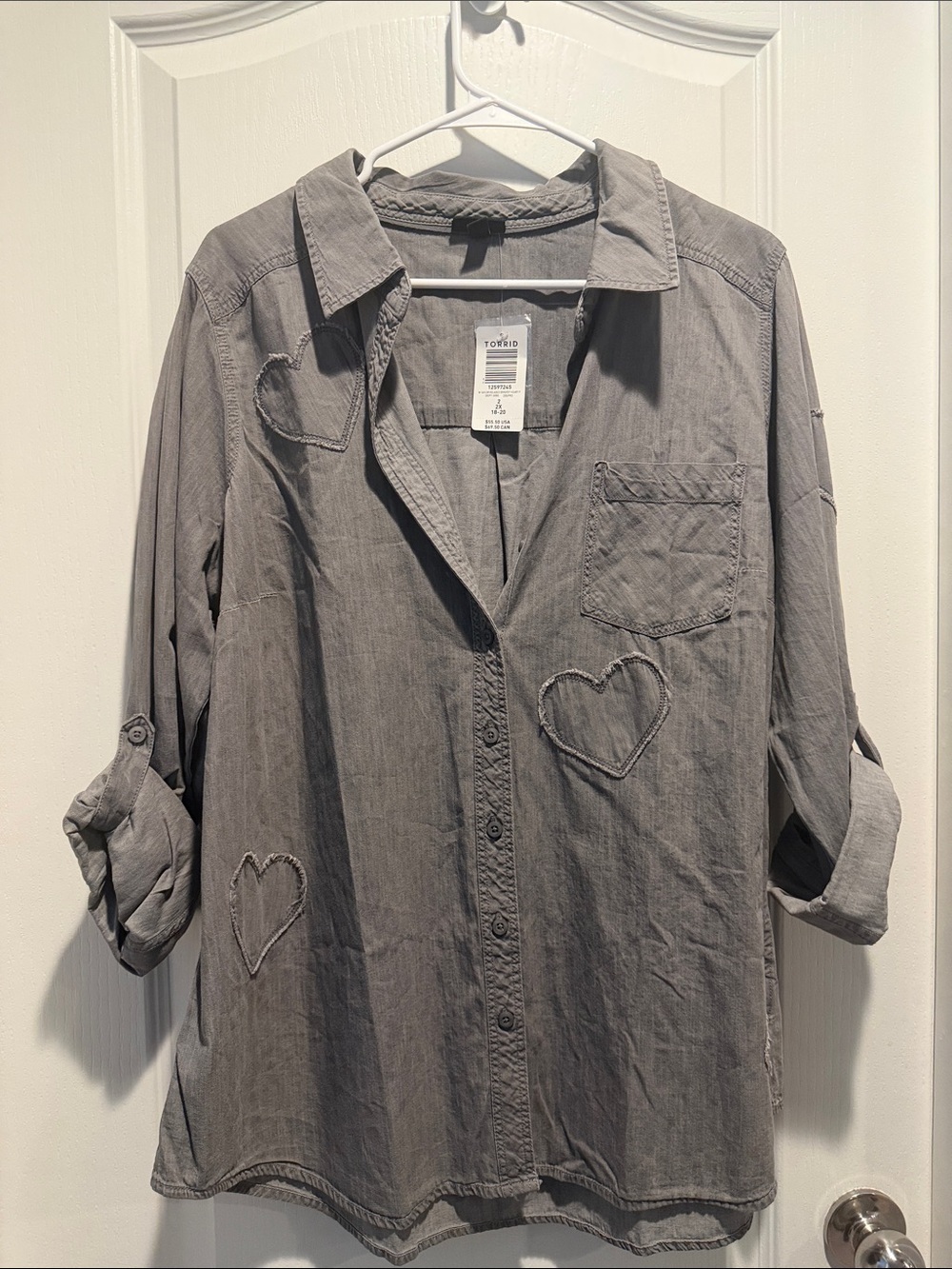 torrid Gray Button-Down Shirt with Heart Stitching